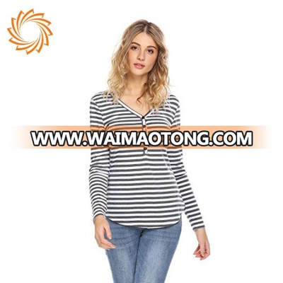 women's cotton spandex striped long sleeve t-shirt